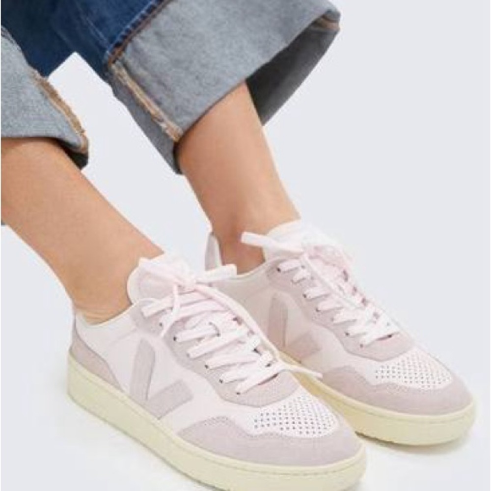 Veja Pink and Cream V-10 Low Top Sneakers